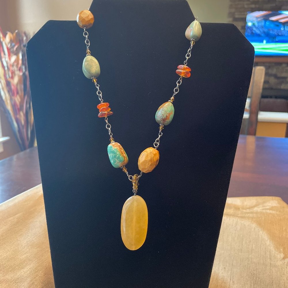 Silpada N1296 Sterling Silver, Turquoise, Camel Jasper, and Amber Necklace